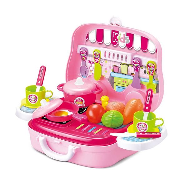 Pink Simulation Kitchen Set - Little Princess Cooking Toy Suitcase - 23 Piece Set