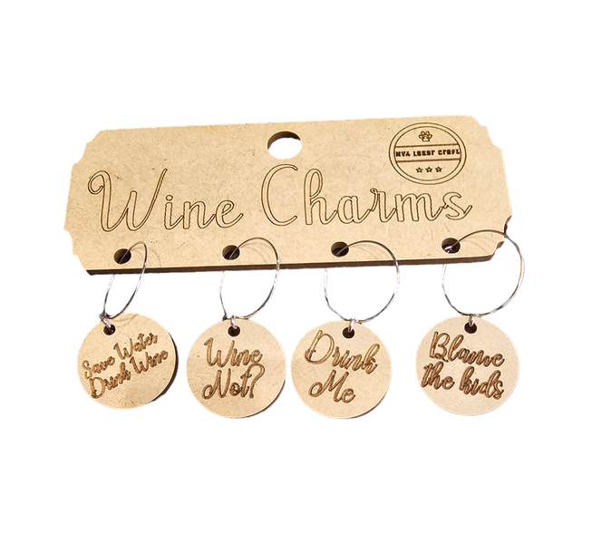 Save Water - Wine Not - Drink - Blame the Kids Wine Glass Charms - Set of 4