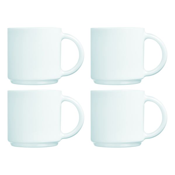 Luminarc White Opal Glass Stacking Coffee Mug 340ml - 4 Pack