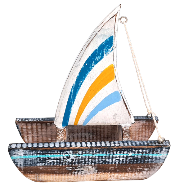 Boat With Striped Sail Ornament - 17cm