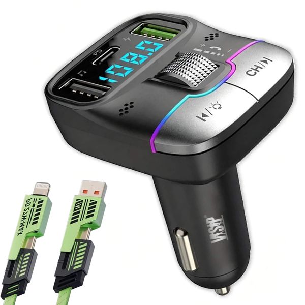 VSP Bluetooth FM Car Charger 12W with 4-in-1 Fast Charging Cable - Black