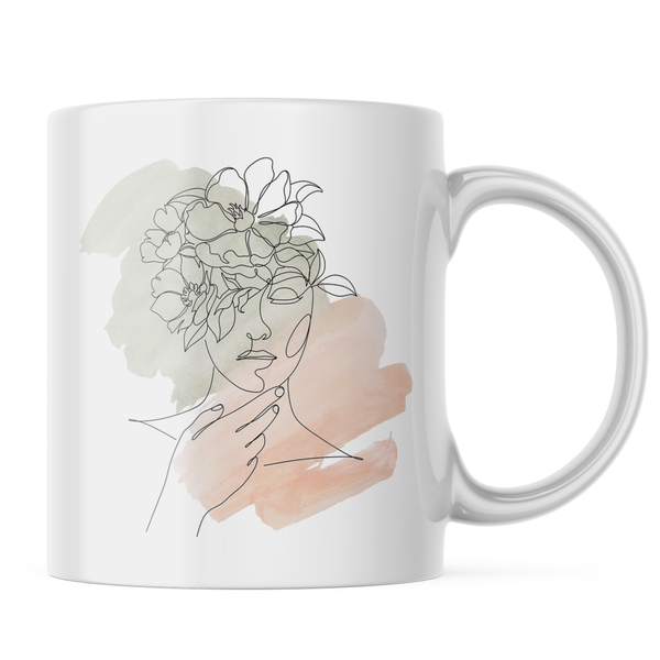 Ceramic Women Flower Mug - White - 11 OZ