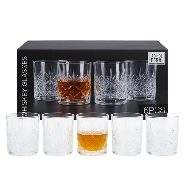 ECO LIFESTYLE AFRICA Crystal Cut Drinking Glass Set - 6 Piece 340ml Whiskey Tumblers - Glass Set