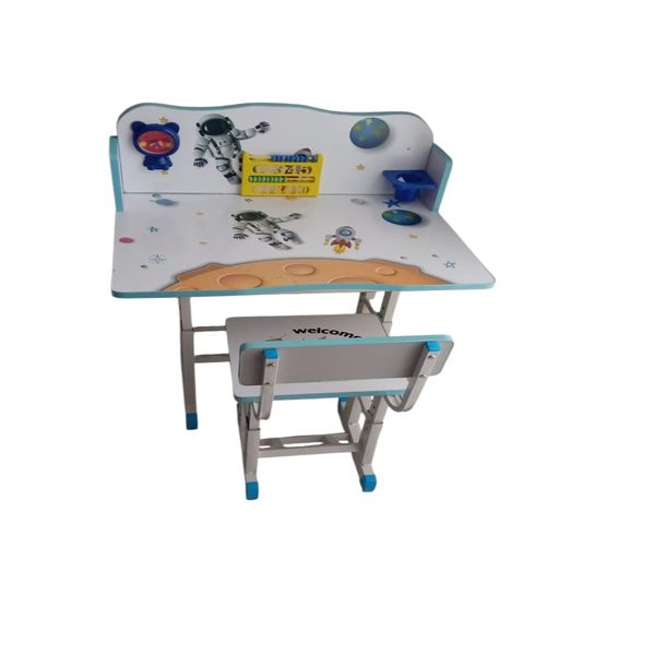 Children's Height Adjustable Study Desk and Chair Set - White and blue