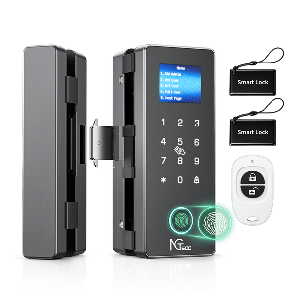 NGTeco Smart Glass Door Lock with Fingerprint, PIN, Card &amp; Remote Access