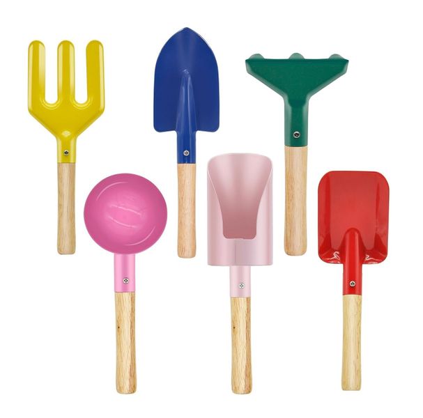 6 Piece Kids Multifunctional Gardening Tools Set with Rustproof Shovels, Rake