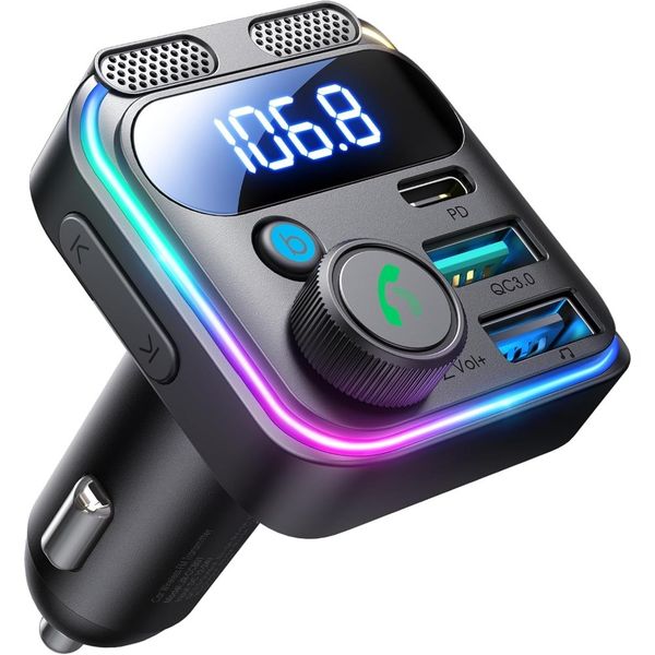 FM Transmitter Car Charger - Dual Mic, Hands-Free Bluetooth 5.3