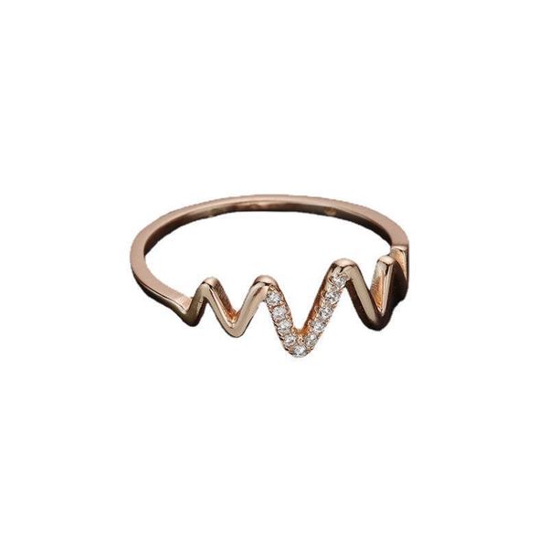 ZELTRYN S925 Sterling Silver Rose Gold Wave ECG Moissanite Ring