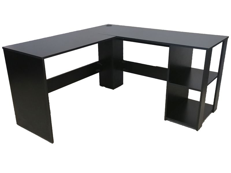 Home &amp; Office L-Shaped Desk, Black with Cable Management Hole &amp; Cap