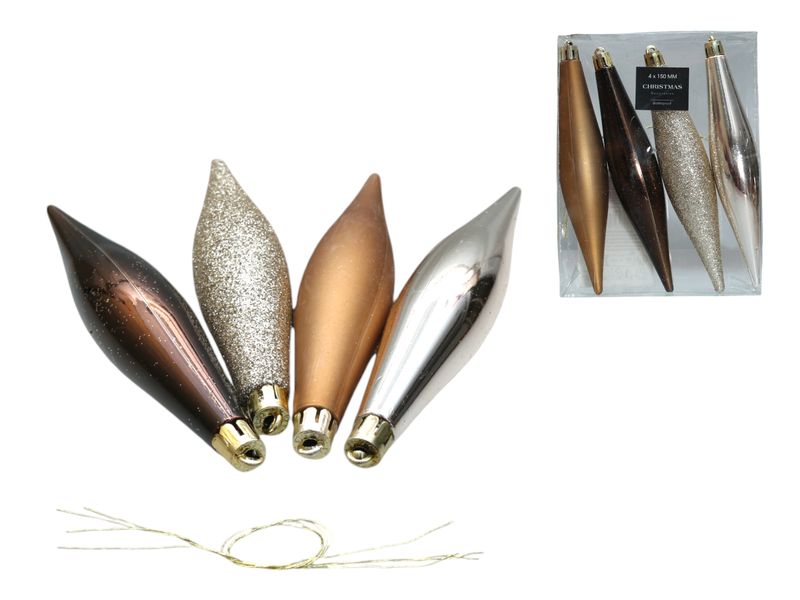 Christmas Tree 4 PC Set Hanging Icicle Decoration with String 150 mm