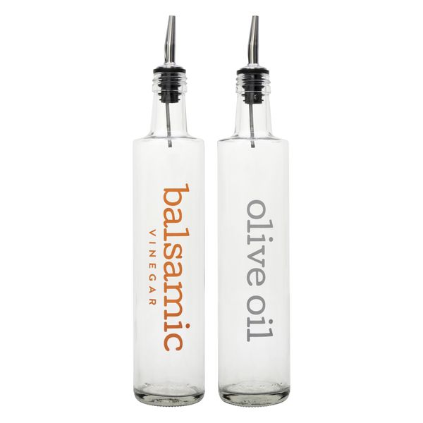Regent Round Olive Oil &amp; Balsamic Bottles With Pourers Printed 500Ml - 2 Pack