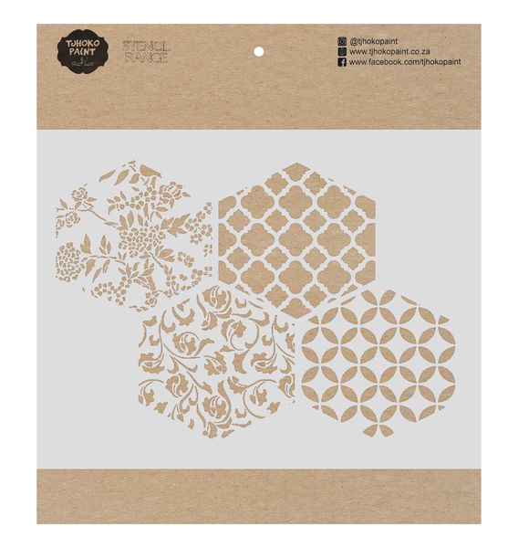 Tjhoko Paint Stencil - 30x30cm - Honeycomb - 4 Patterns