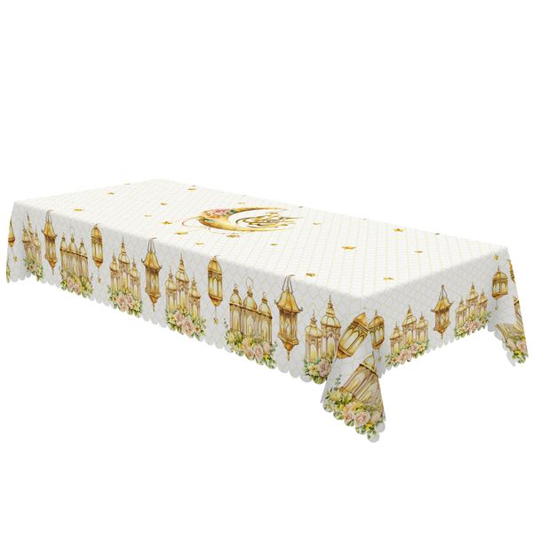 Ramadan Kareem Gold Tablecloth - Crescent &amp; Lantern Design