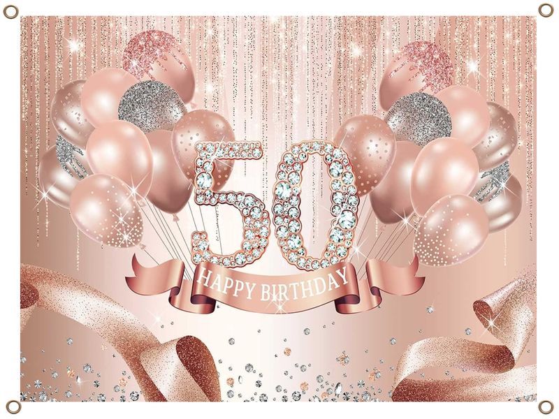Happy 50th Birthday Banner - PVC Rose Gold - 1.3m x 900mm