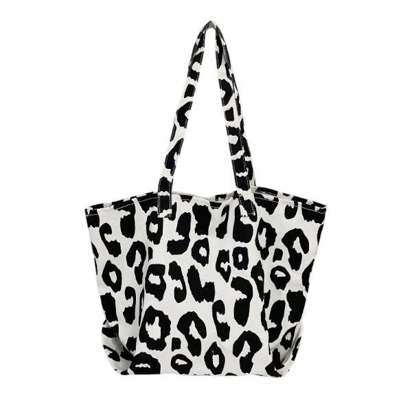 Large Trendy Leopard Print Tote Bag - Black/White