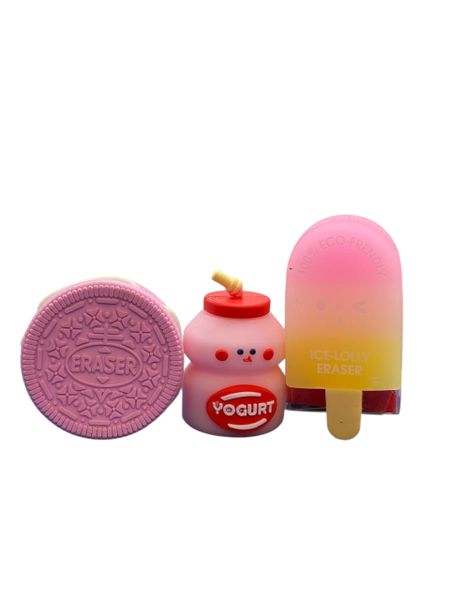 Snack Stationery Set - Cookie Eraser, Yogurt Sharpener &amp; Ice Lolly Eraser