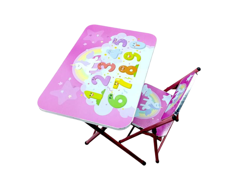 Cartoon Unicorn Character Kids Foldable Study Table And Chair Set