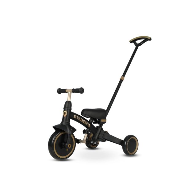QPlay Stager 3-in-1 Tricycle with Child Pushchair - Black &amp; Gold