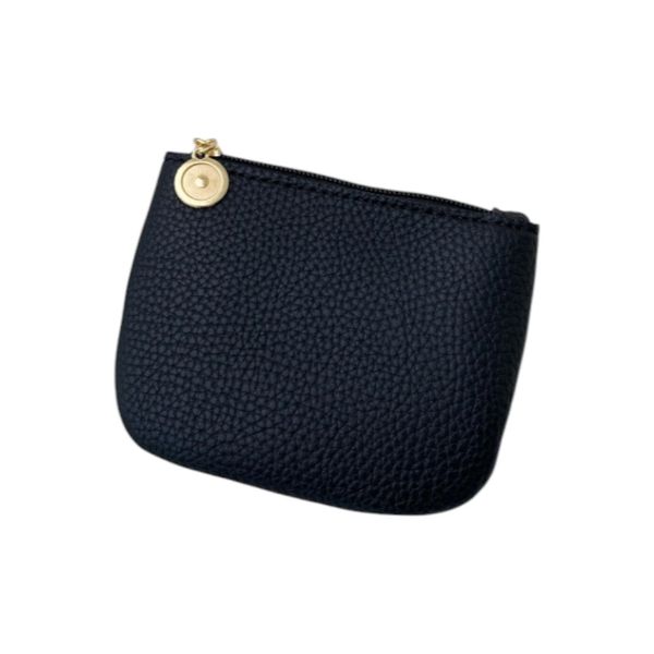 Faux Leather Textured Mini Zipper Coin Purse - Black