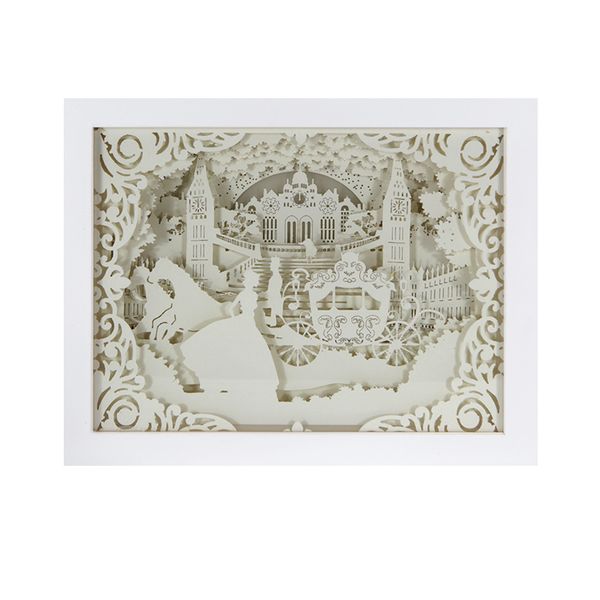 DIY 3D Paper Cutting Light Box, Wooden Frame (White)-Lover in the moon