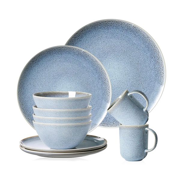 16 Piece - Linette Blue Round Stoneware Dinnerware Combo Set