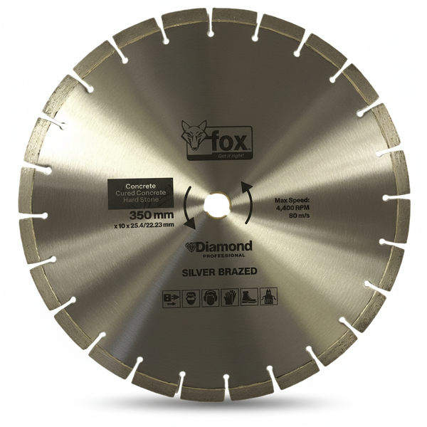 Fox - Diamond Cutting Disc for Hard Concrete - Wet/Dry Use - 350mm