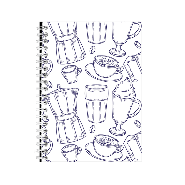 Coffee Drawing Pattern A5 Notebook Pad with Lines Trendy Graphic Present023