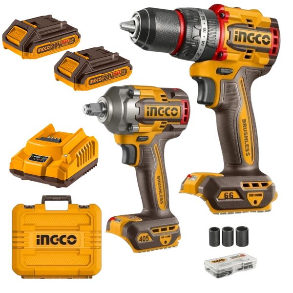 Ingco - Cordless Impact Drill &amp; Wrench with 2x 2Ah Batteries, Charger &amp; Acc