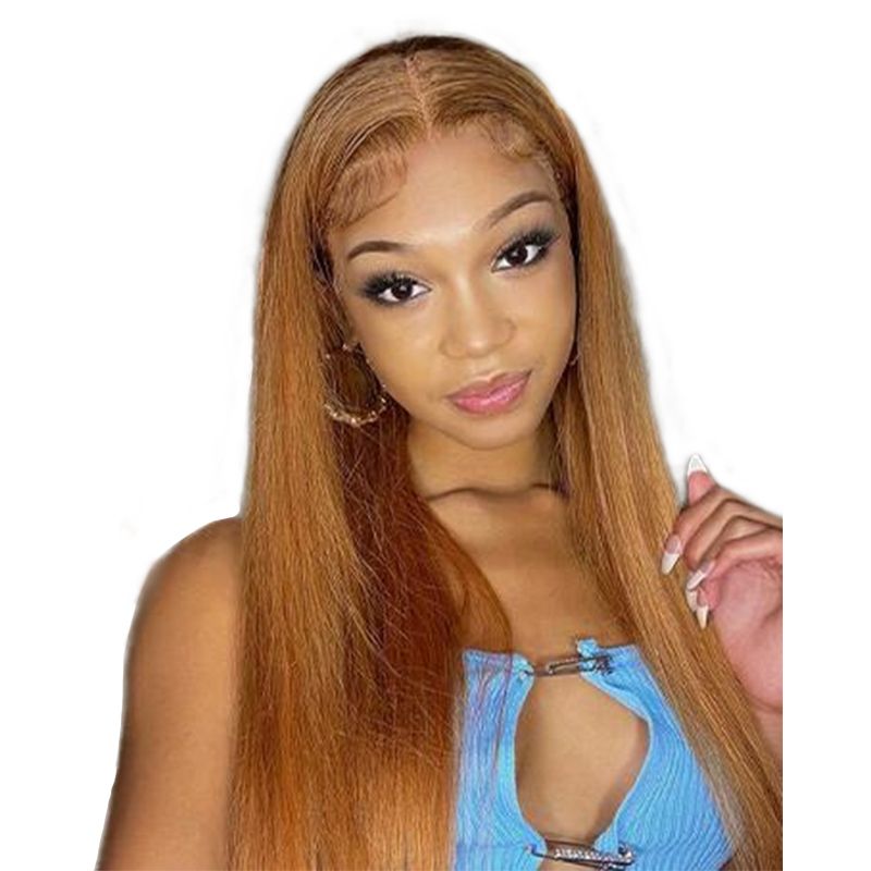 22"Light Brown Virgin Human Hair Gluelless Lace Full Frontal Straight