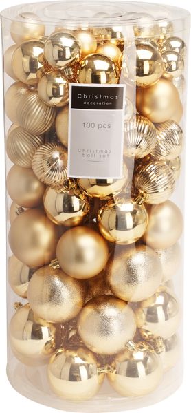 Gold Christmas Balls Set (Sizes 8, 7, 6, 5 &amp; 4 cm), PS, 100 pcs