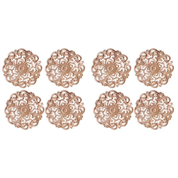 4Pcs Wooden Carved Onlay Applique Unpainted Wood Applique Vintage