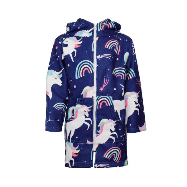 Kids Hooded Beach Towel, Full Zip, Long Sleeves Unicorns