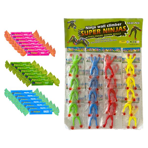 Kids Party Snacks/Prizes - 20 Sticky Ninjas + 21 Mini Fizzer Sweets 3 Flavours