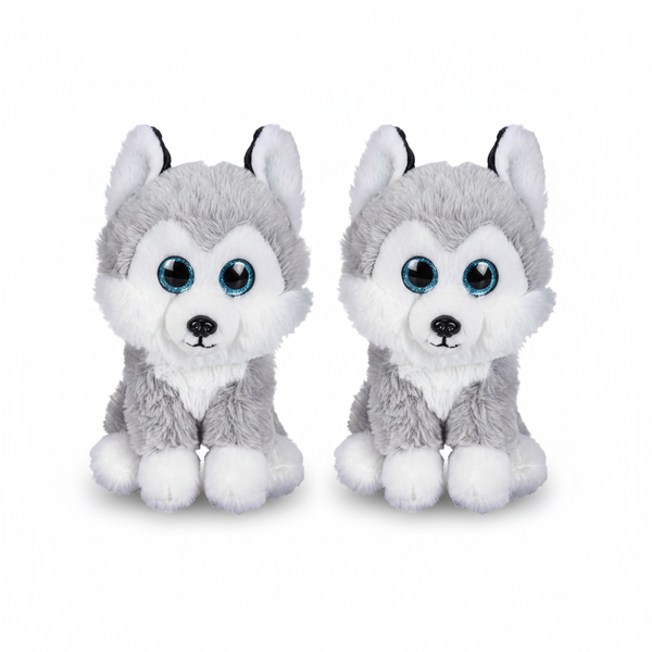 Plush Husky Dog Toy with Big Blue Eyes - 23 cm Soft Cuddly - 2 Pack