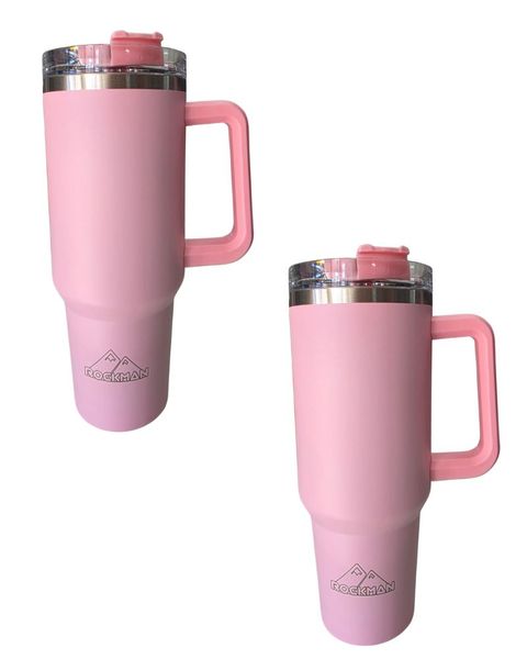 1.2L Stainless Steel Travel Mug with Straw - Hot &amp; Cold Insulated Pack of 2