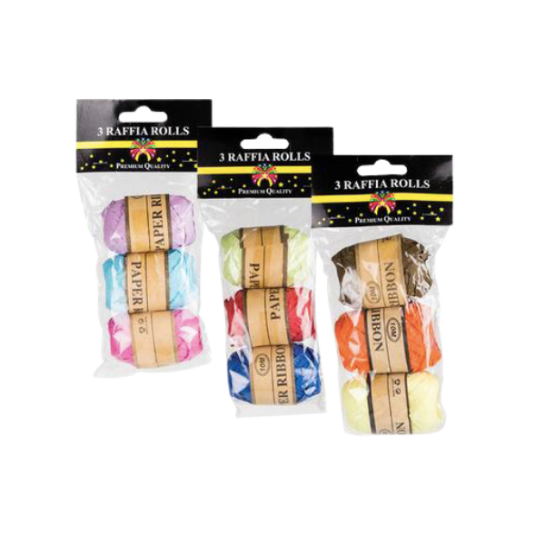 Premium Quality- Paper Raffia Assorted Colours x 3 pack
