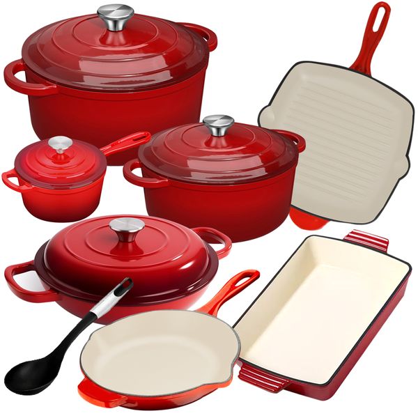 Heavy Duty Premium Durability Cast Iron Cookware Set - 12 Piece Combo Set