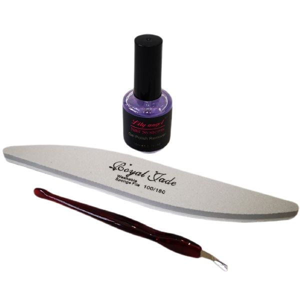 Paint On Gel Nail Polish Remover , Nail File/Buffer &amp; Cuticle Pusher Set