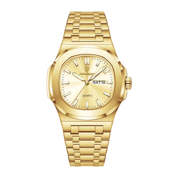 Poedagar Golden Men's Watch - Gold Crystal Dial &amp; Snugpods Luxury Watch Box