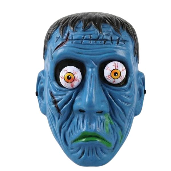 Blue Zombie Face Mask with Bulging Eyes for Halloween Costume