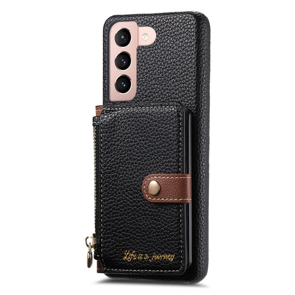 Flip Card Holder Lychee Leather Phone Case Compatible with Galaxy S21 Ultra