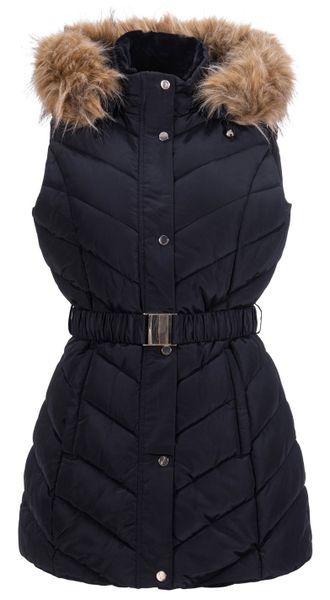 Golddigga Women - Fur Trim Belted Gilet - Black [Parallel Import]