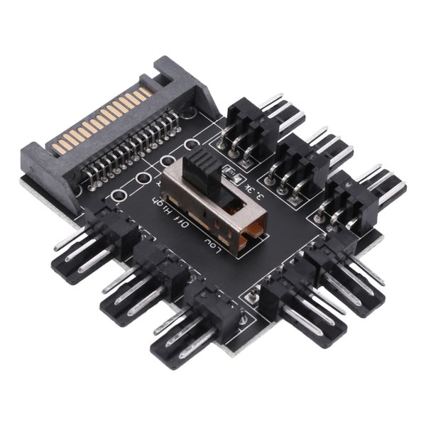 Multi Way Cooling Fan Hub SATA 1 to 8 3pin 12V Power Socket Adapter