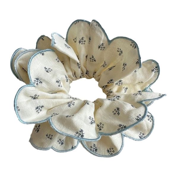 Floral Ruffled Fabric Scrunchie for Lazy Bun &amp; Daily Ponytail Hairstyle