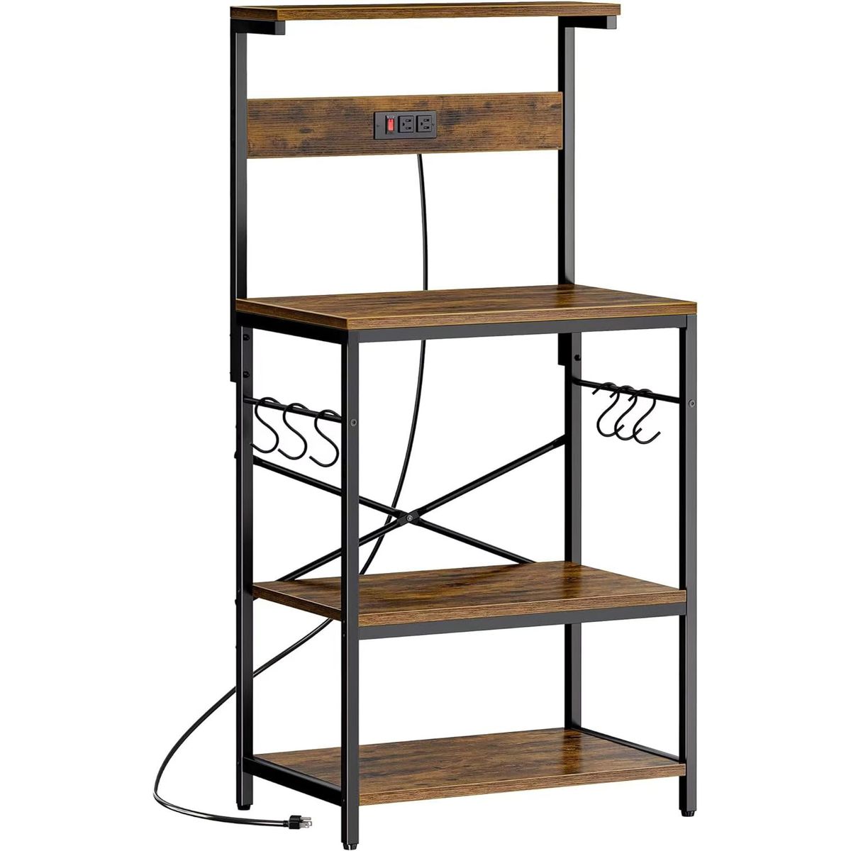 Storage Shelf Baker Rack with Power Outlet Organizer Microwave Oven Stand