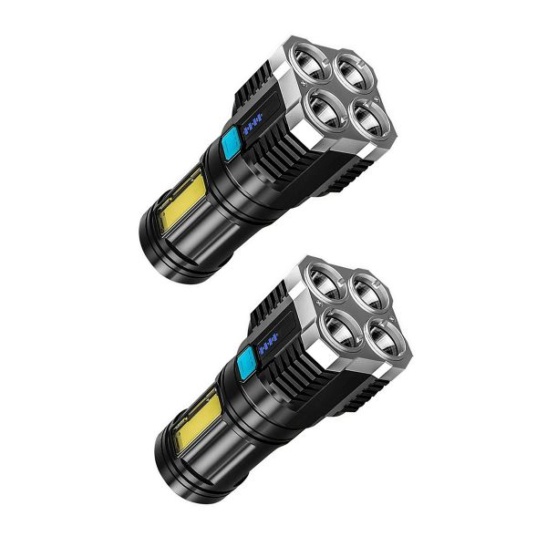 2 Pack Usb Rechargeable Flashlight Led Torch Super Bright COB Led Torch