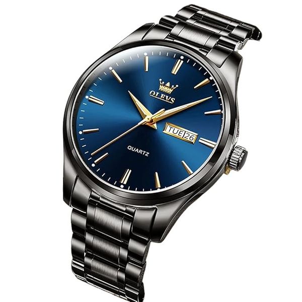 OLEVS Men's Black &amp; Blue Quartz Wristwatch