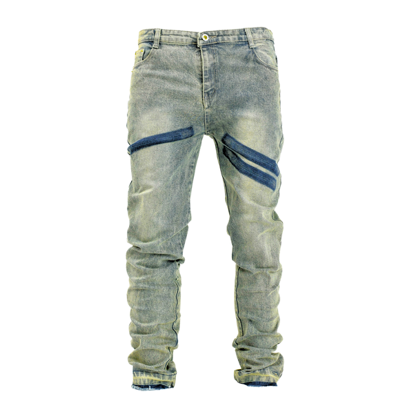 Men's Acid Wash Moto-Zip Stacked Skinny Denim