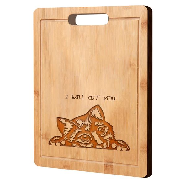 Engraved Bamboo Cutting Board for Kitchen Funny Black Cat Charcuterie Board