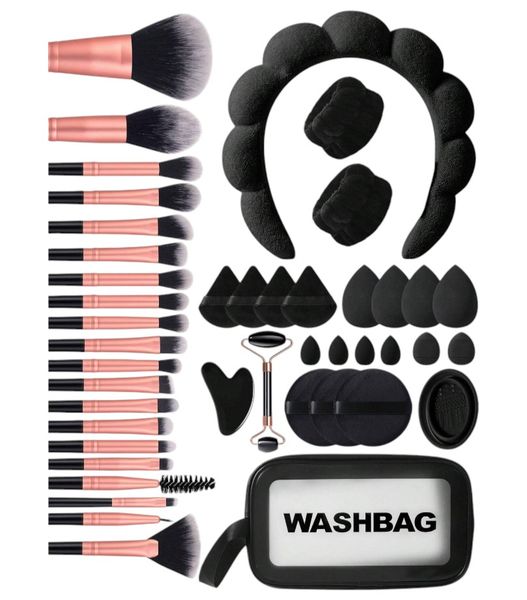 23-Piece Set With 20 Makeup Brushes &amp; Transparent Front Panel Bag - Black